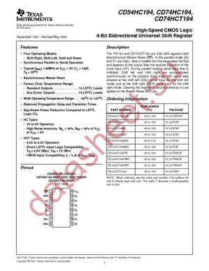 CD74HC194NSRG4 datasheet  